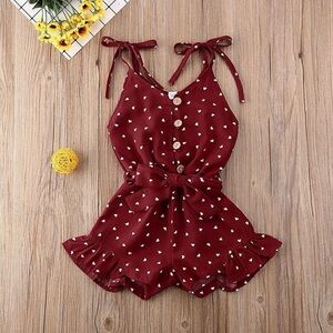 Kids Burgundy Heart Print Romper